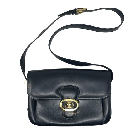 Celine Handbags - Céline VINTAGE Celine Fermoir Triomphe Shoulder Bag - Navy Blue Box Leather